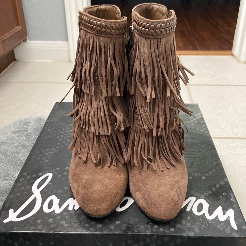 Sam Edelman Kaleb taupe suede fringe bootie-women’s size 5.5